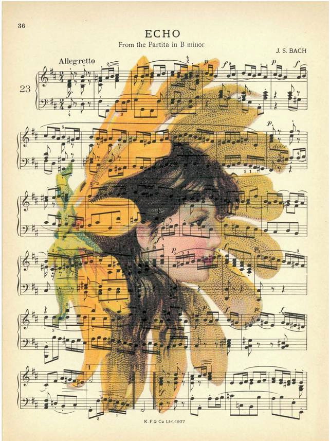 Sunflower fairy vintage sheet music print